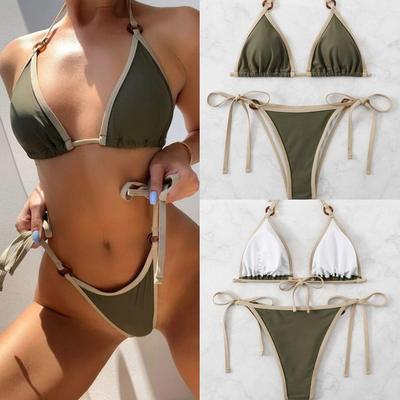 Bikini da donna due pezzi sexy tinta unita, moda europea americana 2023