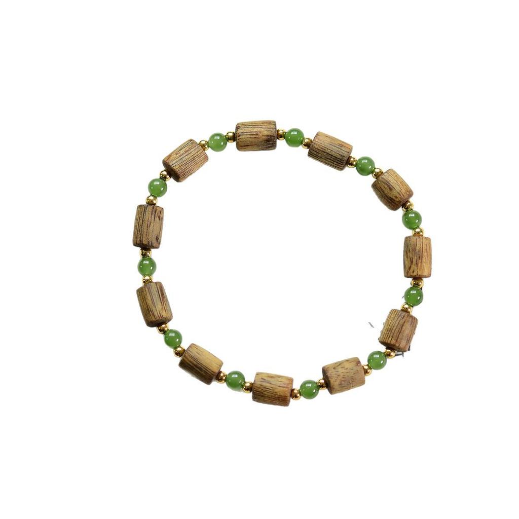 Natural Agarwood & Hetian Jade Bracelet with 925 Silver Beads (No Oiling)