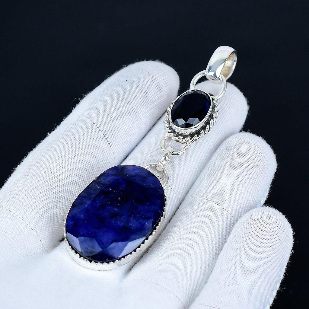 Blue Sapphire Pendant, 925 Sterling Silver Handmade Jewelry, Blue Sapphire Silver Pendant, Party Wear Jewelry For Women's, Pendant Unique Gift