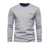 Men's 100% Pure Cotton Loose Fit Comfortable Casual Sports Eagle Pattern Printed Round Neck Long Sleeved T-shirt Top