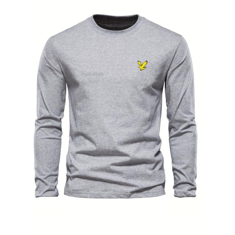 Men's 100% Pure Cotton Loose Fit Comfortable Casual Sports Eagle Pattern Printed Round Neck Long Sleeved T-shirt Top
