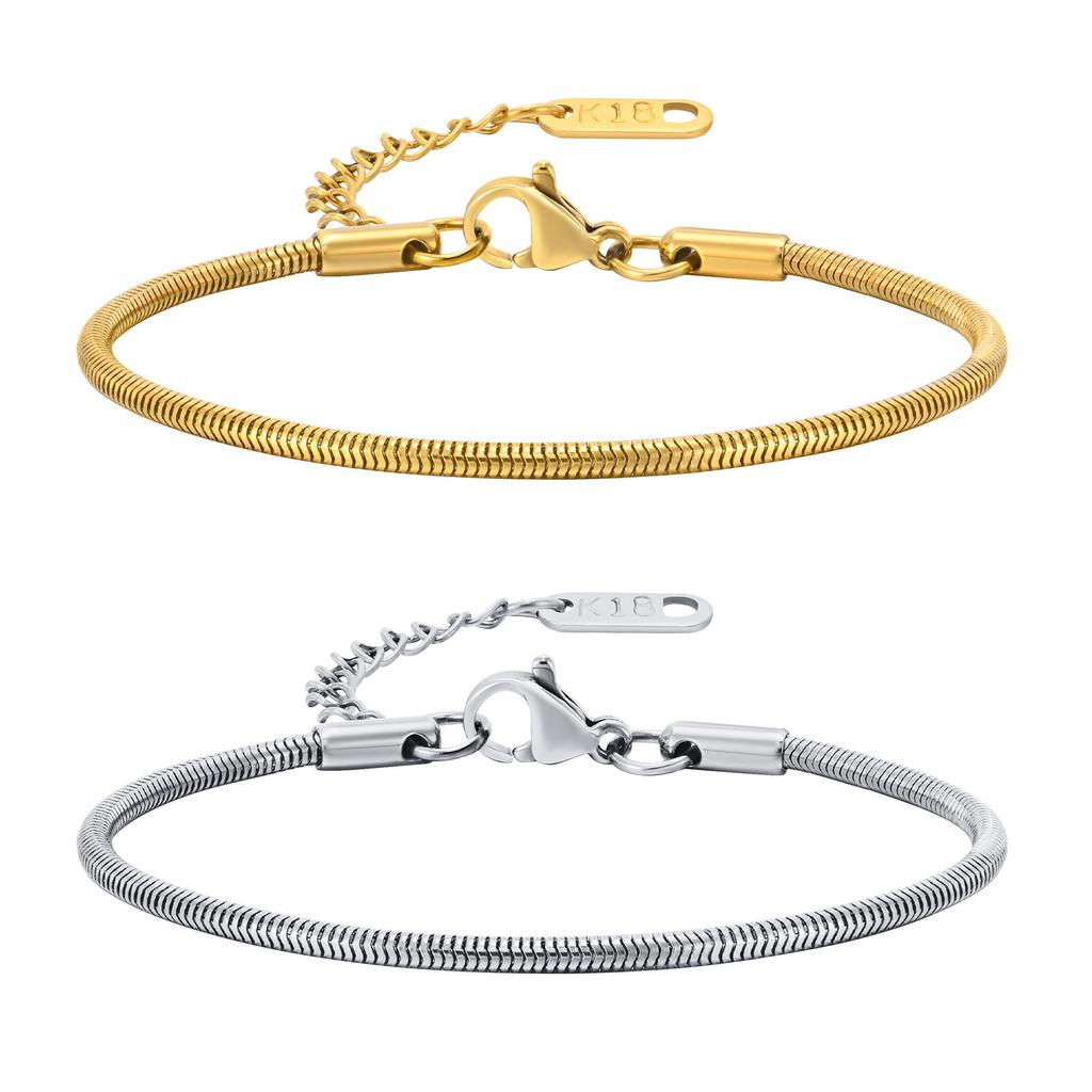 Rundes Schlangenglied-Armband für Damen, Fischgrät-Gliederarmband, Stapelbares Edelstahl 18 Karat Vergoldeter Schmuck 1mm-3mm