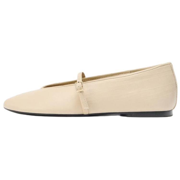 ZARA Leather Mary Jane Flat Shoes Beige Womens 1509611002 35