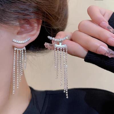 Sparkling Zircon Tassel Stud Earrings, S925 Silver Needle, High-End Design, 2024 Trend