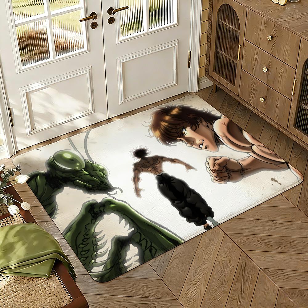 Baki the Grappler Floor Mat Soft Thickened Absorbent Non-Slip Bedroom Living Room Door Mat Home Decor Flannel Rugs