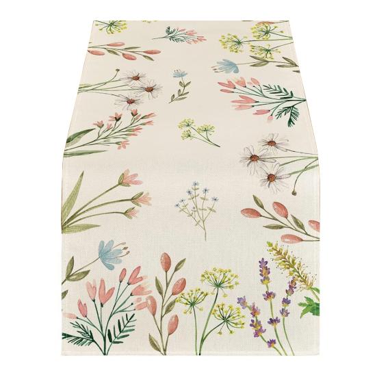 Spring Table Runner Floral Linen Table Runner Seasonal Summer Wildflowers Kitchen Dining Decoration for Home Party Decor