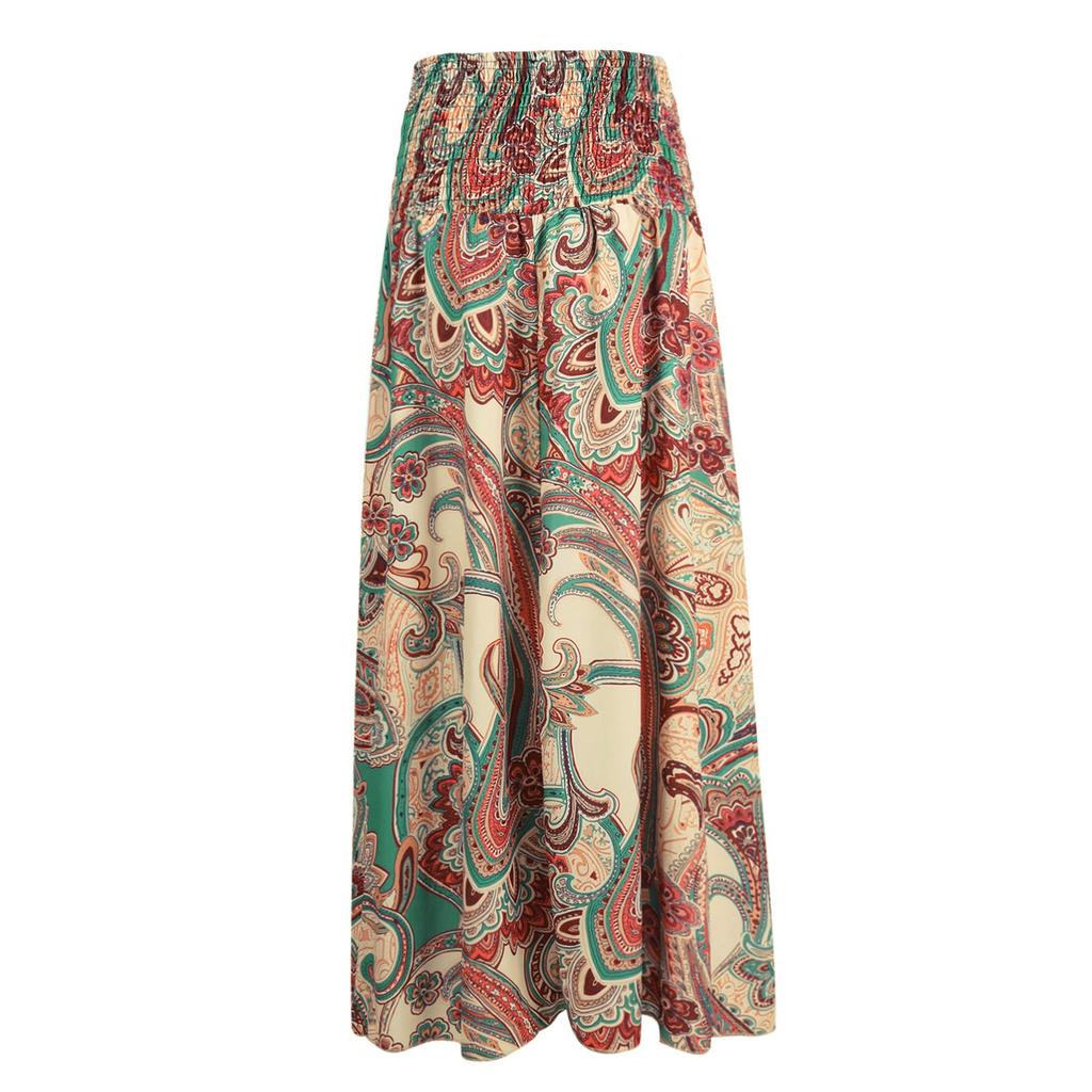 Women’s Casual Loose Boho Elastic Waist A-Line Beach Flowy Swing Vacation Floral Printing Maxi Skirt
