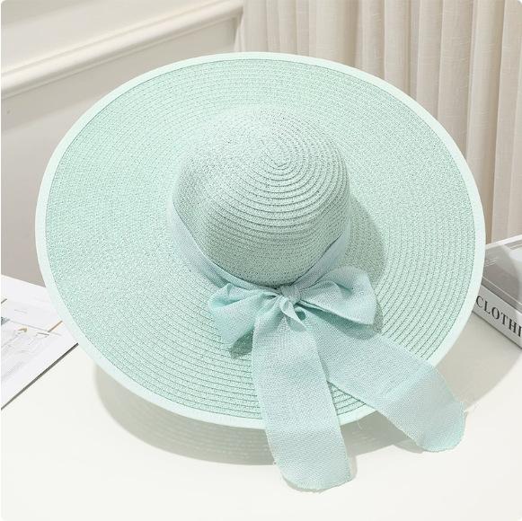 Cappello da Sole Estivo a Tesa Larga per la Spiaggia all'Aperto Moda Bordo Larga Pieghevole Cappello da Sole da Donna Colore Unito Decorazione Fiocco Cappello a Cilindro