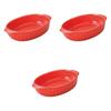 Set of 3 Red Oval Gratin Dish Sets [18 X 11 X 4 Cm] | Ceramic Gratin Dish Setomonohonpo