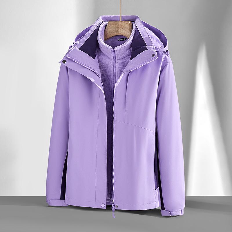 Autumn & Winter 3-in-1 Couple's Fleece-Lined Jacket Set: Detachable, Thickened Outdoor Mountaineering Coat for Men & Women