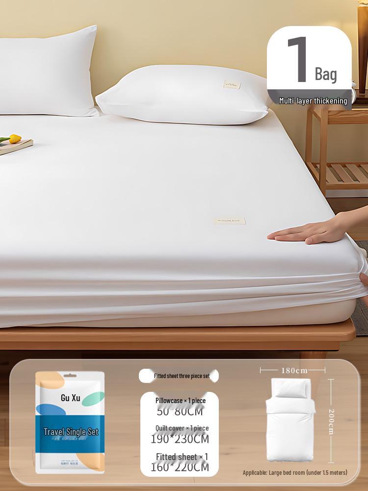 100% Baumwolle Dickes Einweg-Bettwäsche-Set: Bettlaken, Bettbezug & Kissenbezug - Tragbar, Schmutzabweisend für Hotel & Reise