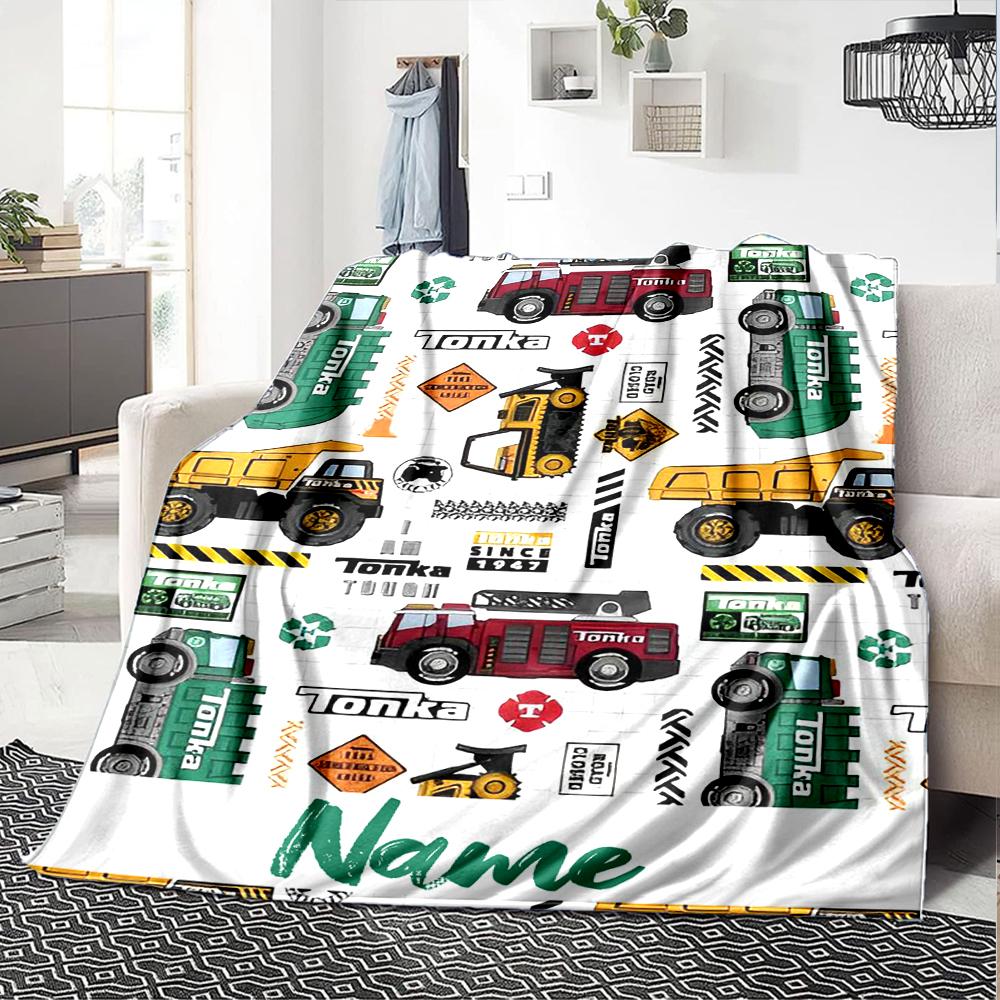 Custom Name Truck Theme Printed Blanket - Perfect for Couch, Bed, Travel & Outdoor Use | Machine Washable, Cozy & Durable.