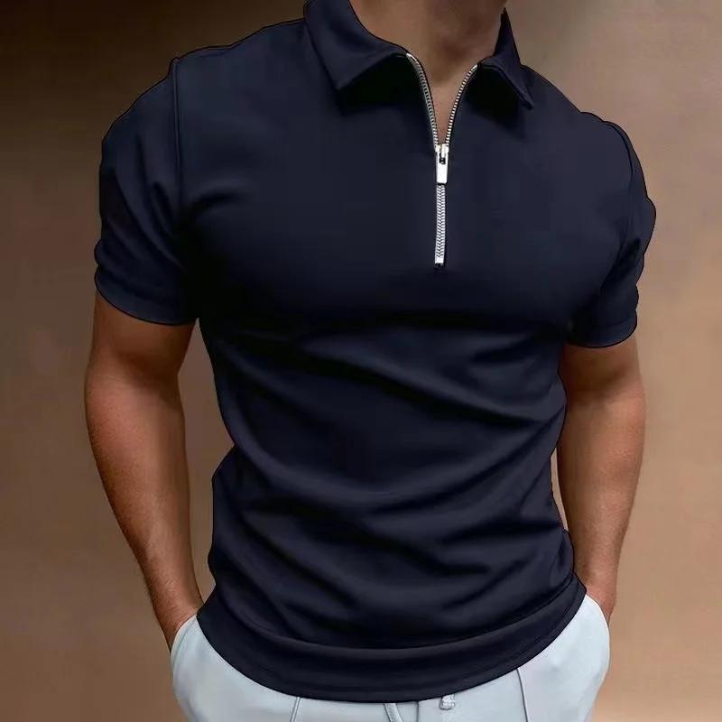 Casual In Summer Men's Short Sleeved Polo Shirt, Fashionable Zipper Polo Shirt Casual Slim Fit Breathable Fashionable