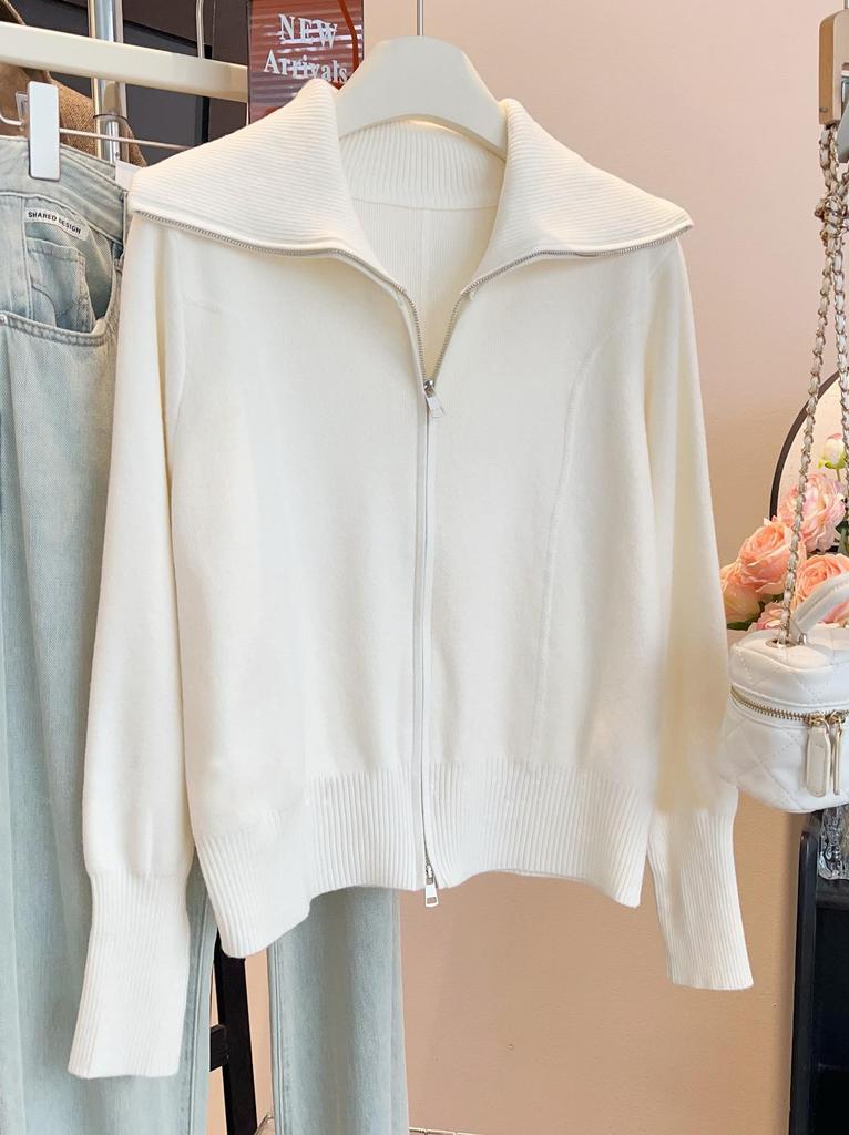 Elegant Korean Style Women's Long-Sleeve Lapel Cardigan Sweater