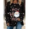 2025 new Plus size women's Santa Claus print casual long sleeve round neck T-shirt