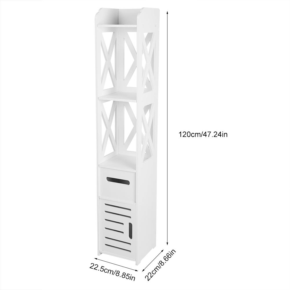 2X White Wooden Bathroom Cabinet Shelf Cupboard Bathroom Storage Rack