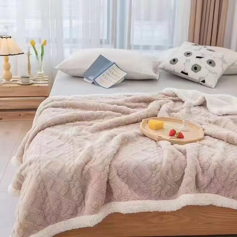 Office Soft and Comfortable Air-conditioned Shawl Blanket Winter Thick Lamb Wool Twist Double-layer Flanged Blanket