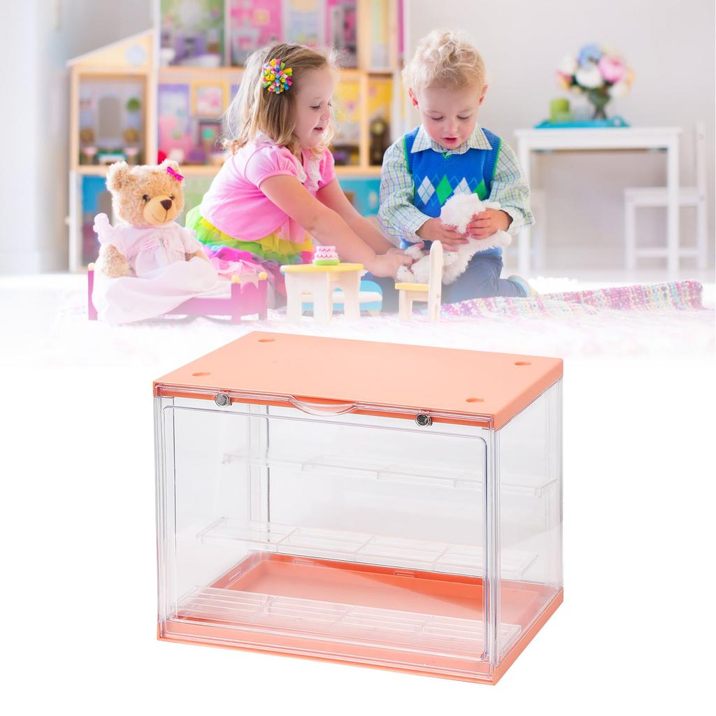 Doll Display Case Magnetic Stable Transparent Doll Showcase for Collectibles Action Figures Orange