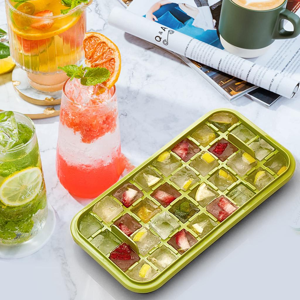 Cube Tray with Lid and BinEasy Release Ice Cube Trays for Freezer Whiskey Cocktail Tea Coffee Summer Kitchen Supplies