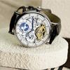 TIME100 Luxury Men's Automatic Skeleton Watch with Stainless Steel and Genuine Leather Band, 50M Water Resistance (Silver)