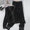 2ks/set Pletený oblek Ženy Módní Cardigan s výstřihem do V + Ležérní pletené kalhoty Dvoudílné dámské oblečení na jogging