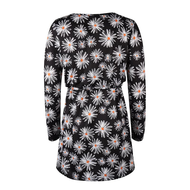 Womens Floral Midi Dress Ladies Holiday Casual Loose Crewneck Long Sleeve Dress