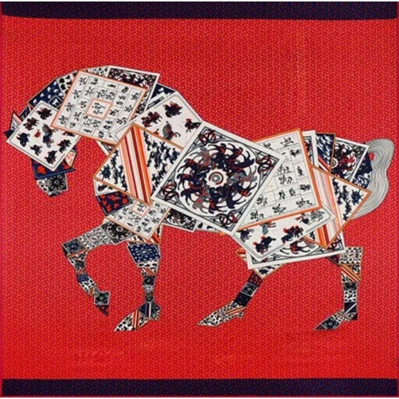 130cm*130cm High Quality Large Square Scarves Twill Shawls,Luxury Brand Letter Poker Horse Print Silk Scarf For Women Headband