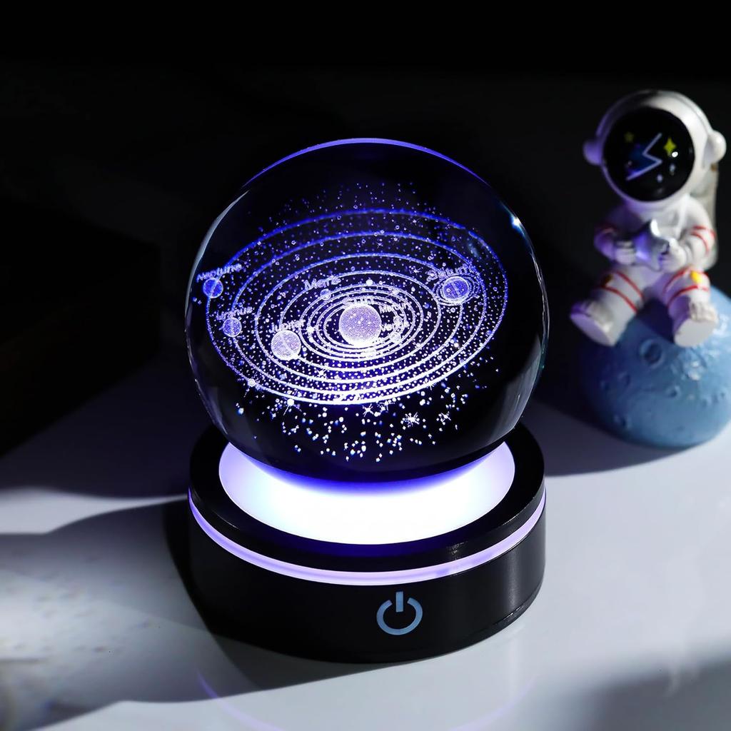 3D Solar System Crystal Ball Night Light with LED Colorful Lighting Touch Base Galaxy Planets Glass Ball Lamp Astronomy