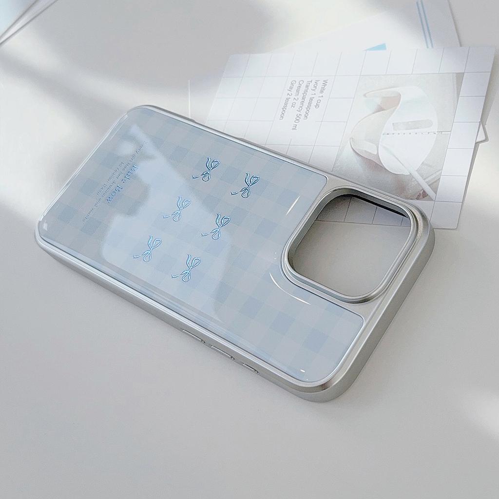 Gilded Iphone16 Mobile Phone Case 15pro Max Blue Plaid 14 Electroplated 13 Drop Glue 12 Suitable for Apple Huawei
