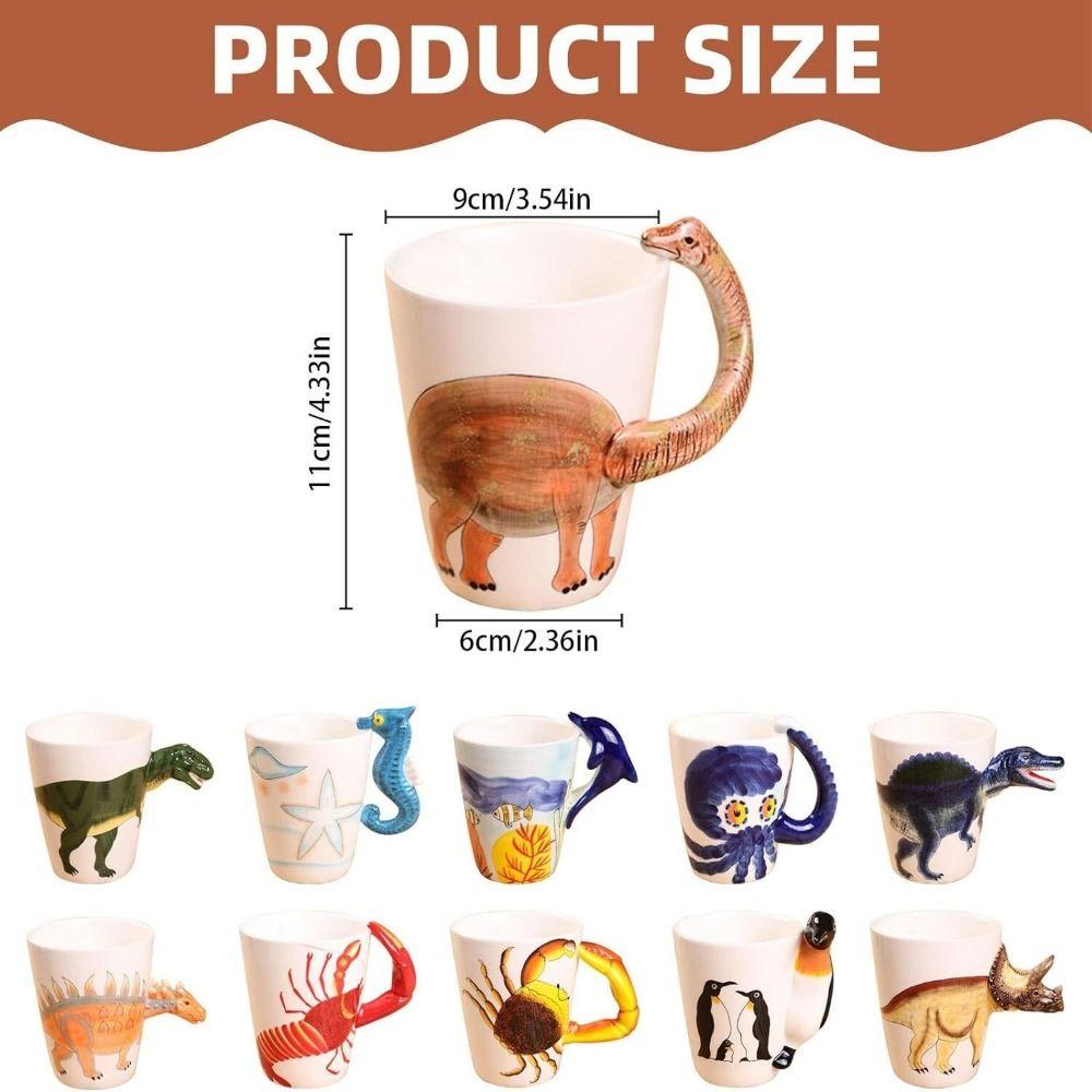 Kubek ceramiczny 3D stereoskopowy nowy z uchwytem malowidła kubek ze zwierzętami triceratops krab kubek śniadaniowy na herbatę/kawę/mleko kubek