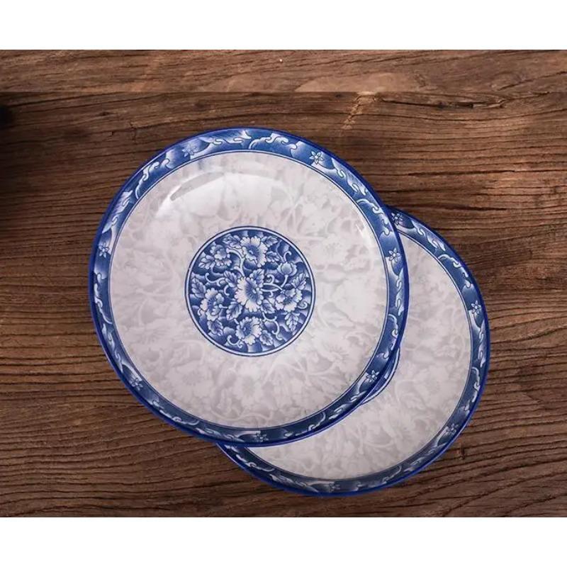Piatto Piano da Cena 8 pollici Blu e Bianco Stoviglie Porcellana Ossea Piatto Profondo per Frutta Riso Stoviglie