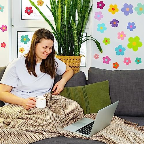 63 Pieces Flower Stickers, Colorful Wall Decals for Girls Room, DIY Self-Adhesive Boho Wall Art for Nursery, Bedroom Decor