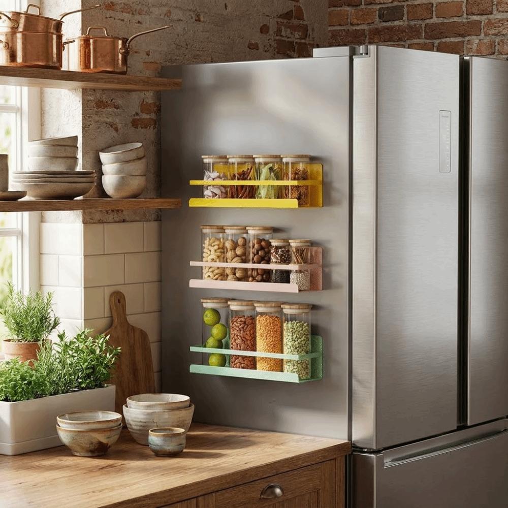 Wall Mounted Refrigerator Magnetic Shelf Punch Free Refrigerator Side Storage Rack  Washing Machine