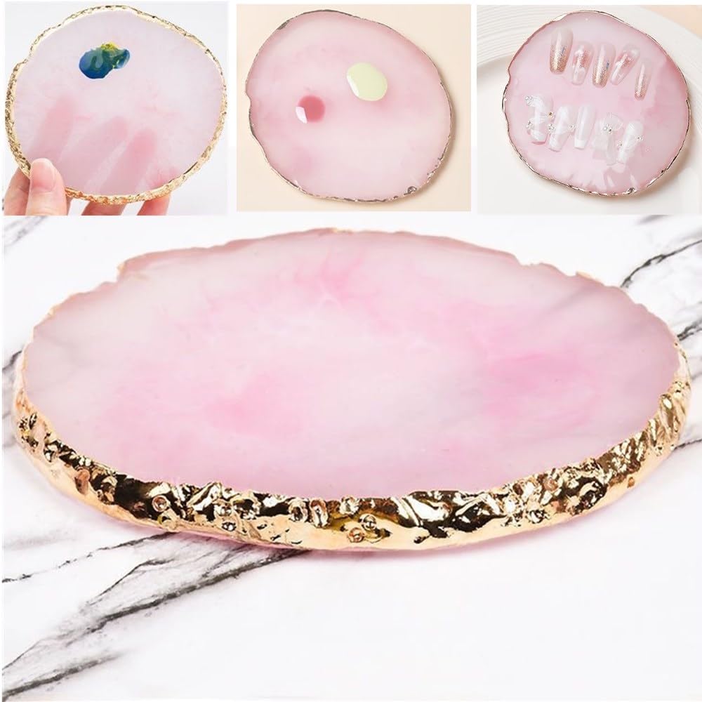 Resin Nail Art Palette with 5 Pcs Nail Art Brushes, Nail Polish Mixing Palette Double-Ended Dotting Pen Nail Art Liner Brush for Nail Art