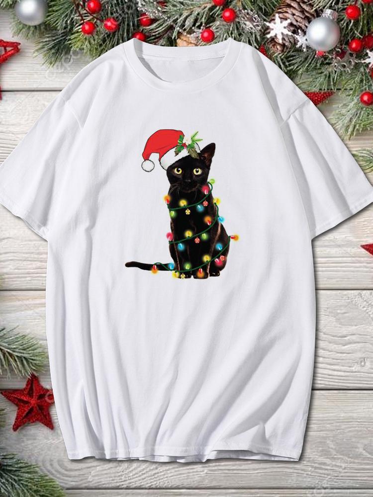 2025 Merry Christmas Women Holiday Fashion T Shirt Trend Graphic T-Shirts Holiday Tshirt New Year O-Neck Cartoon Top Xmas Gifts