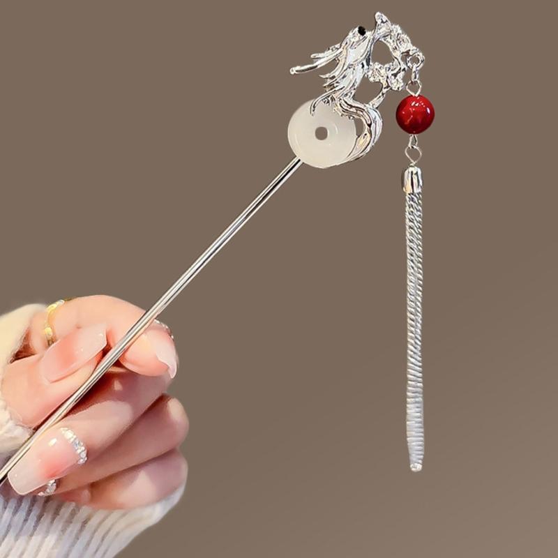 Élégant Bâton à Cheveux à Franges Chinois Hanfu Balanciers Épingle à Cheveux Barrettes Baguettes Antidérapantes Épingle à Cheveux Dragon pour Coiffure