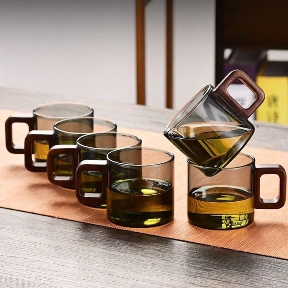 Walnut Handle Heat-resistant Glass Cup Glass Breakfast Milk Cup Espresso Cup Coffee Mug Household