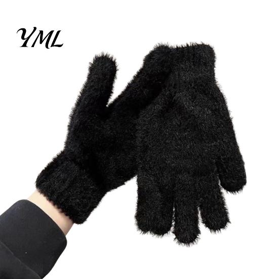 Warm Gift for Her in Winter Faux Mink Five Finger Gloves Women, Soft Plush Lined Gloves, Thermal Insulation Riding Handwear Mittens Cold Weather,