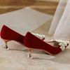 Plus Size Stiletto Wedding Shoes New French Pointed Toe Shallow Mouth Pearl Non-Slip Sneakers