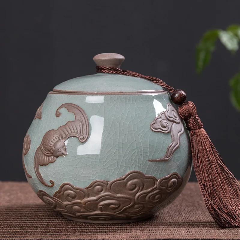 Tea Containers Ceramic Sealed Can Large Size Tea Box Storage Tank Ceramic Tea Utensil Portable Tea Storage Tea Caddy Tea Jar