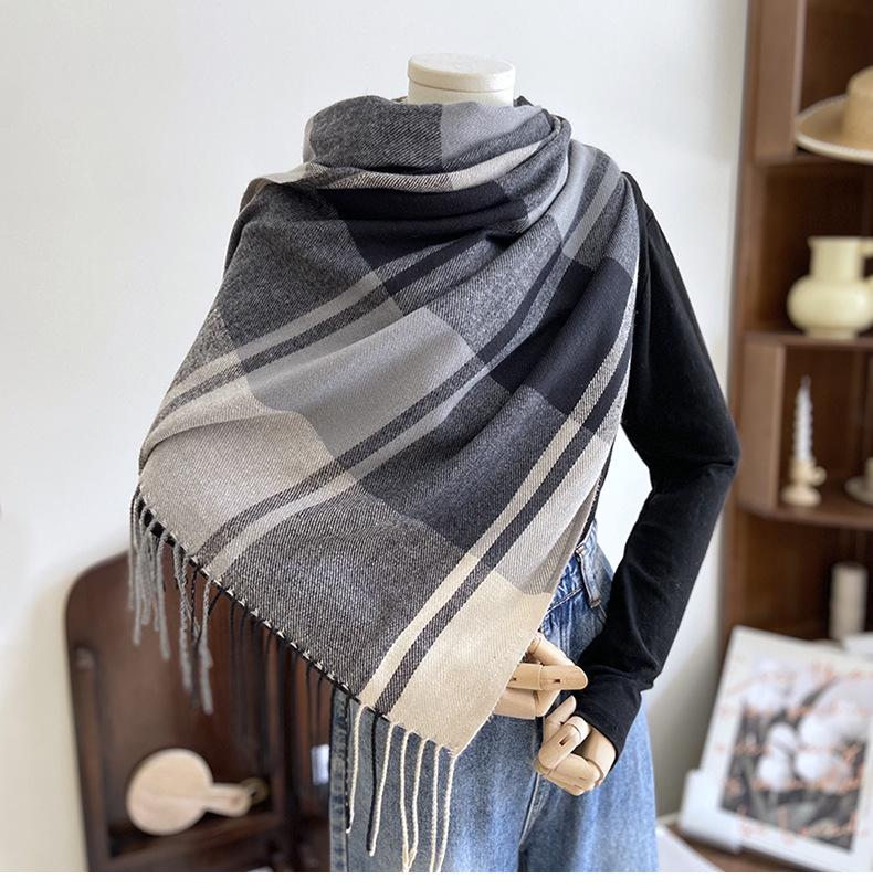 Plaid Scarf Female Autumn Winter Tassel Imitation Cashmere Shawl