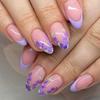 Waterproof Press On Artificial Nail With Violets Floral Art Plastic Nail Tips For Party Wedding