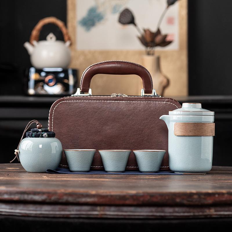 Wrapped lotus Ru kiln opening high-end travel tea set outdoor portable light luxury business commemorative gifts