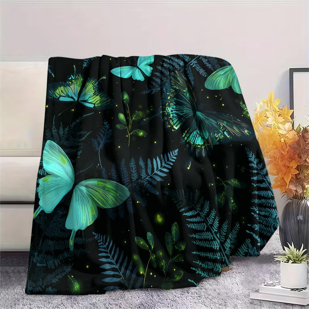 Cyan Butterflies Print Flannel Blanket, High quality Comfortable for All Seasons, Home Decor, Warmth and Comfort