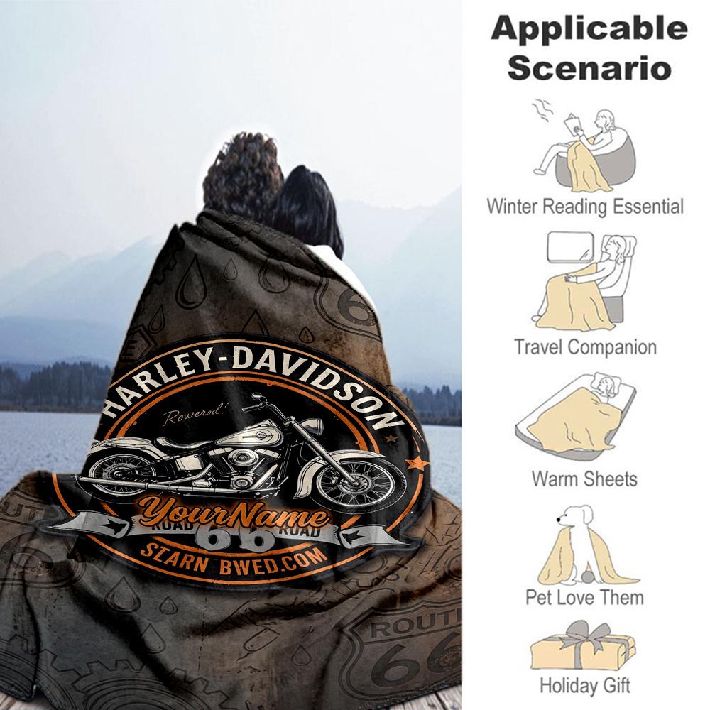 Harley-davidson Motorcycles Personalized Text Blanket Multi-purpose Customizable Blanket Soft Warm Cozy Great for Picnics Bed Office Chair Bedding