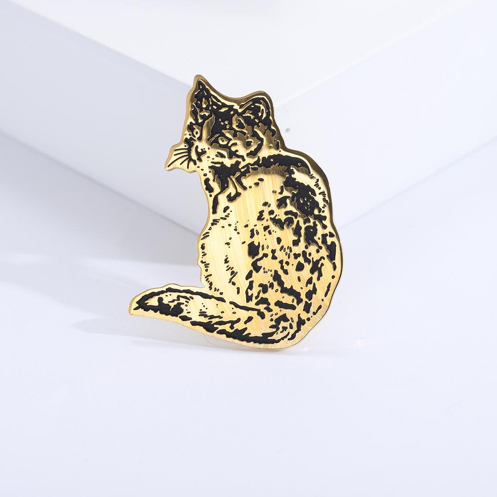 Gold Stainless Steel Cute Kitten Small Collar Pin Anti-Light Brooch, Now