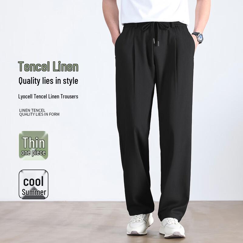 Men s Summer Linen Blend Straight-Leg Casual Pants 3XL
