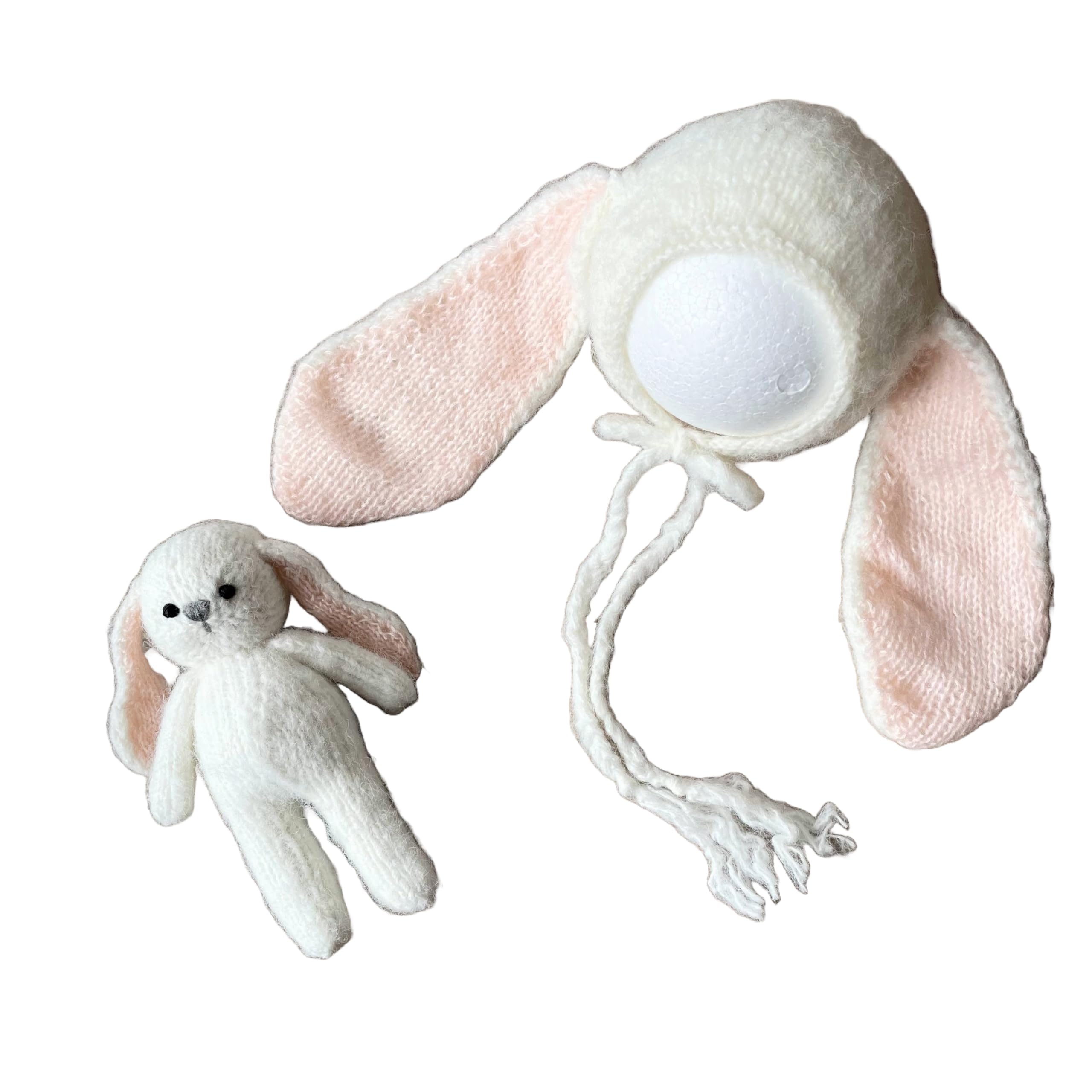 

Newborn rabbit bonnet hat and crocheted doll wool newborn photo for commemorative photos [NANA s shop] set, ivory, material, (white) белый