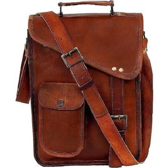 Pánská vintage kožená rustikální celozrnná brašna přes rameno, školní taška na iPad, 13"