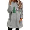 European & American Women's Christmas Tree Print Loose Plush Hoodie with Pockets